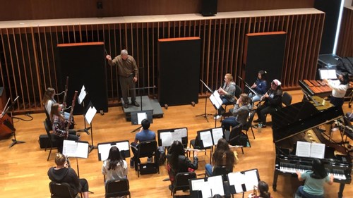 Concordia Symphony Orchestra practices for the upcoming concert in Zhang Music Hall